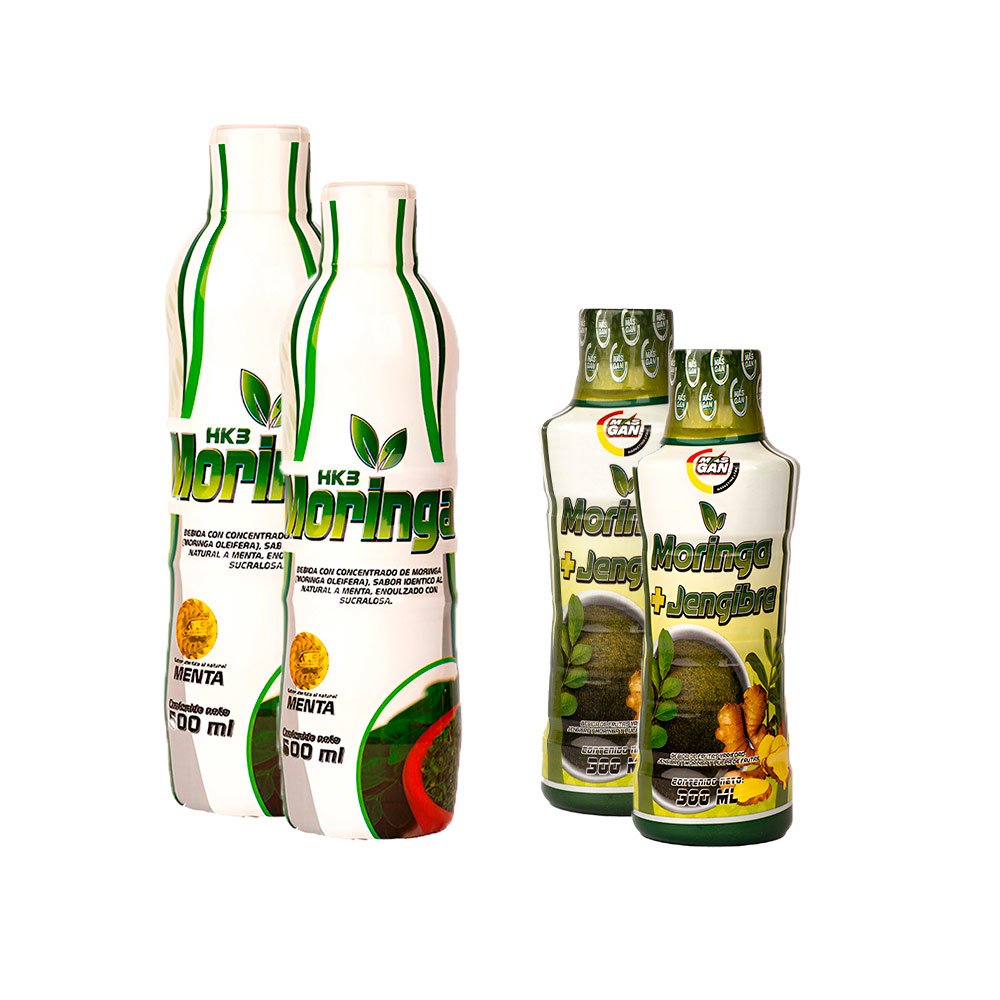 2 Moringa de 500ml + 2 Moringa Jengibre de 300ml